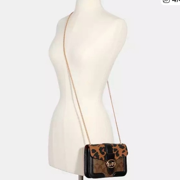 Coach Tan and Black Crossbody Bag with Gold Chain - Picture 4 of 4